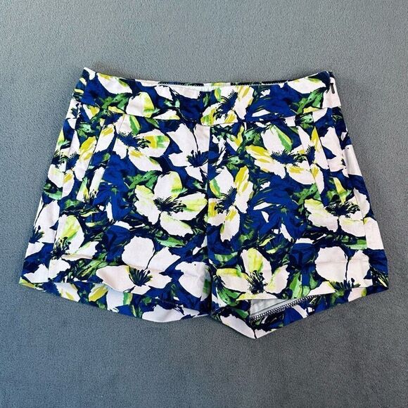 J. Crew Cotton Stretch Shorts Womens 0 Blue Yellow Green Floral Chino Hawaiian - Picture 1 of 11